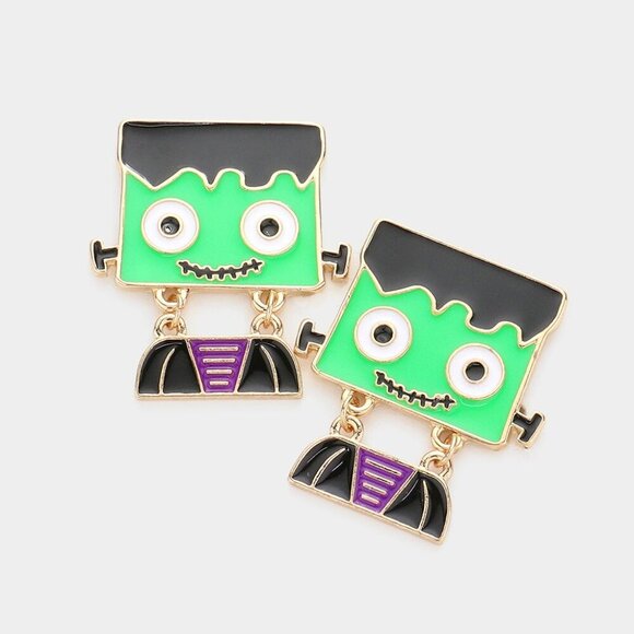 Enamel Metal Frankenstein Earrings - Picture 1 of 1